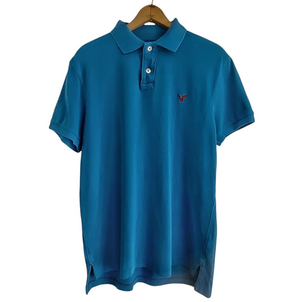 American Eagle Athletic Fit Classic Mesh Polo Shirt Dark Teal Green SS AEO Men M
